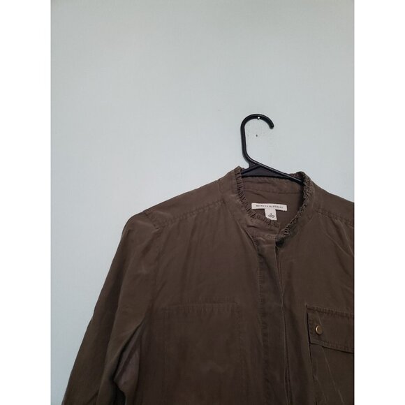 Banana Republic Women's 6 Mini Dress Army Green Silk Blend Long Roll Tab Sleeve - Picture 4 of 6